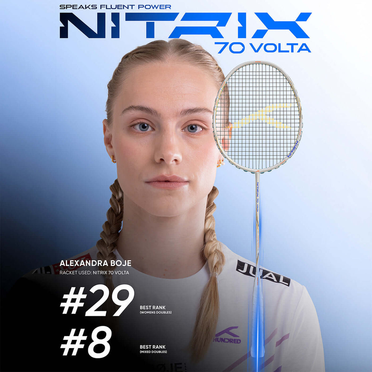 Hundred Nitrix 70 Volta 4U Badmintonschläger - Weiß/Kupfer – Seitenansicht