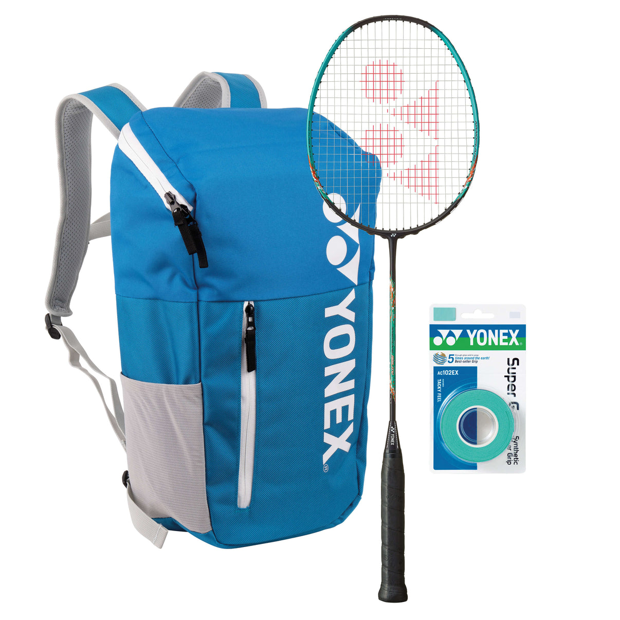Badminton Starter Pack: YONEX Nanoflare Ability 01 + Rucksack & Overgrip
