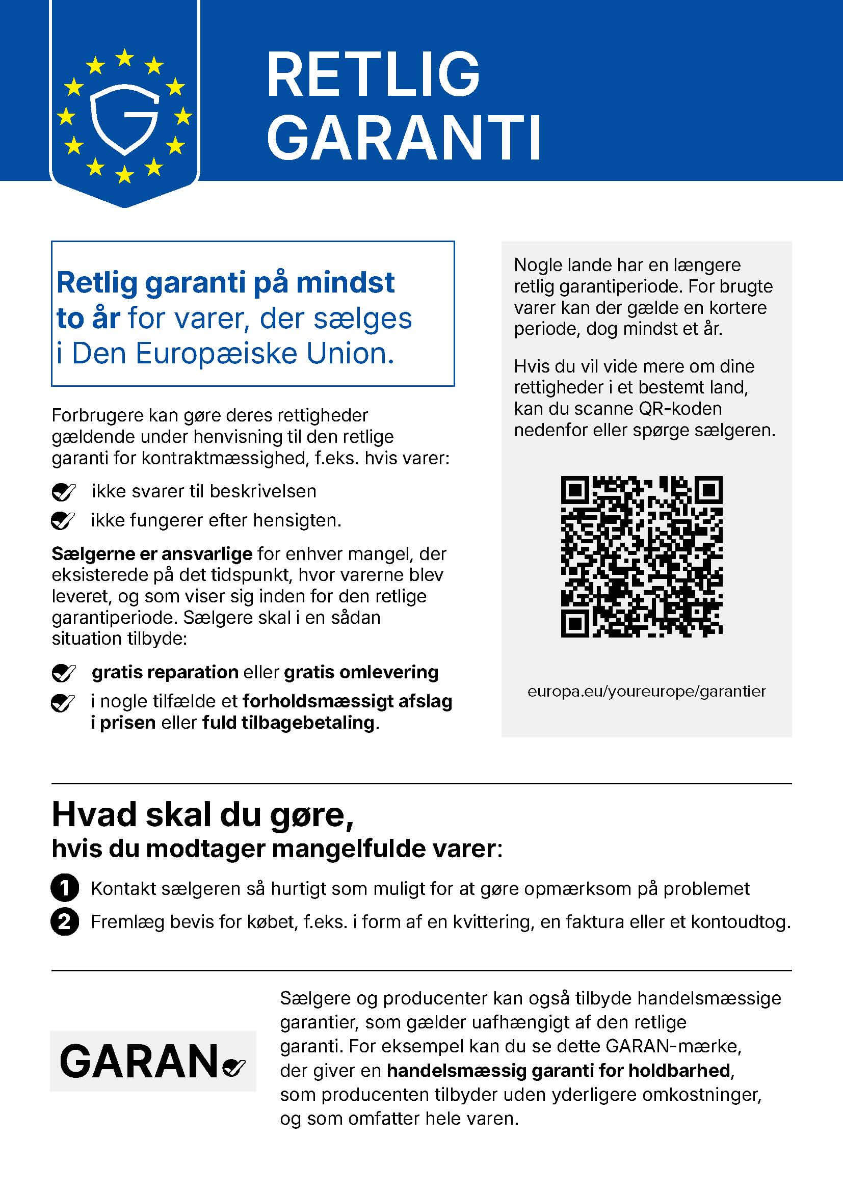 Officiel EU-meddelelse om den lovbestemte garanti