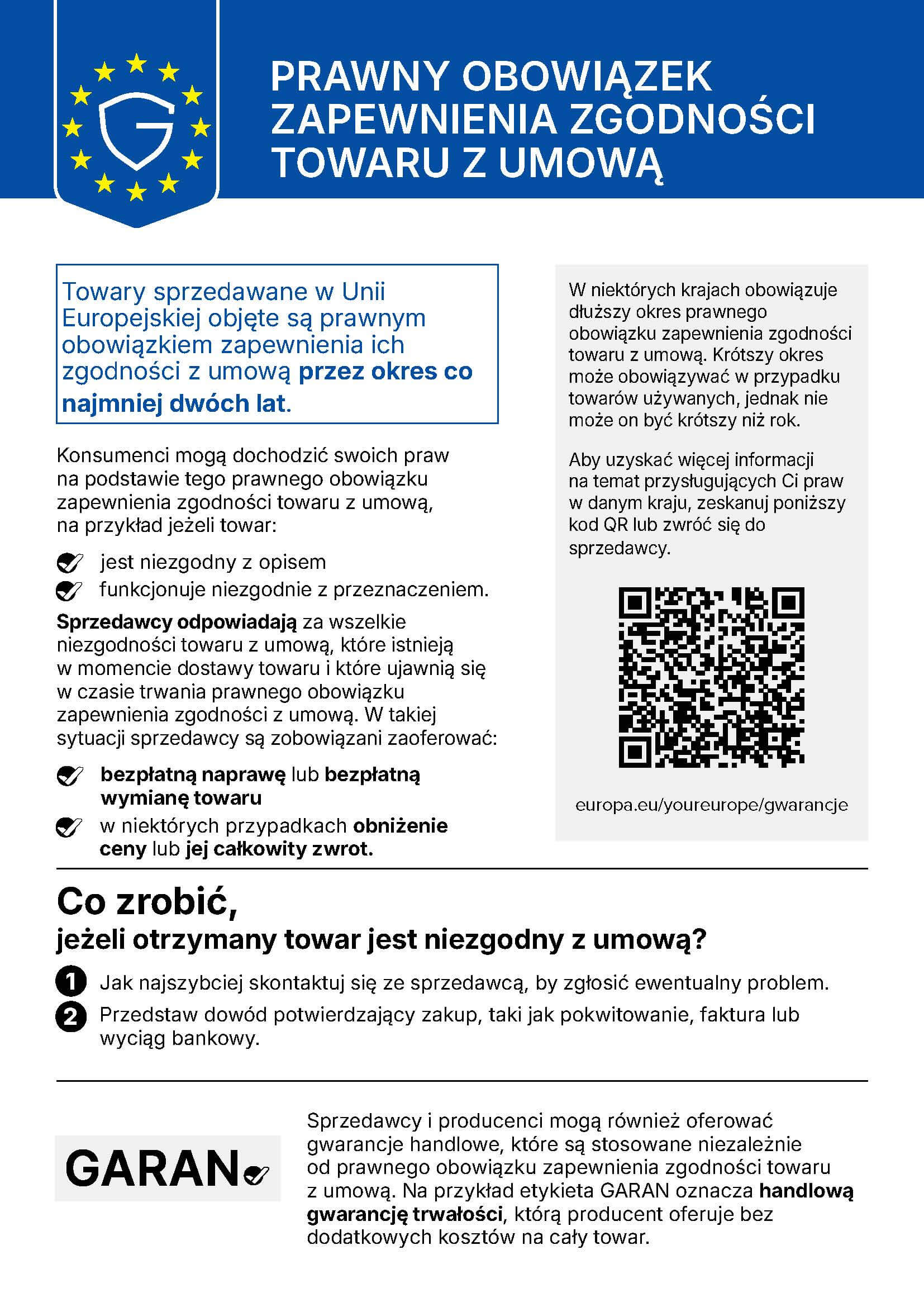 Oficjalna informacja UE o gwarancji ustawowej