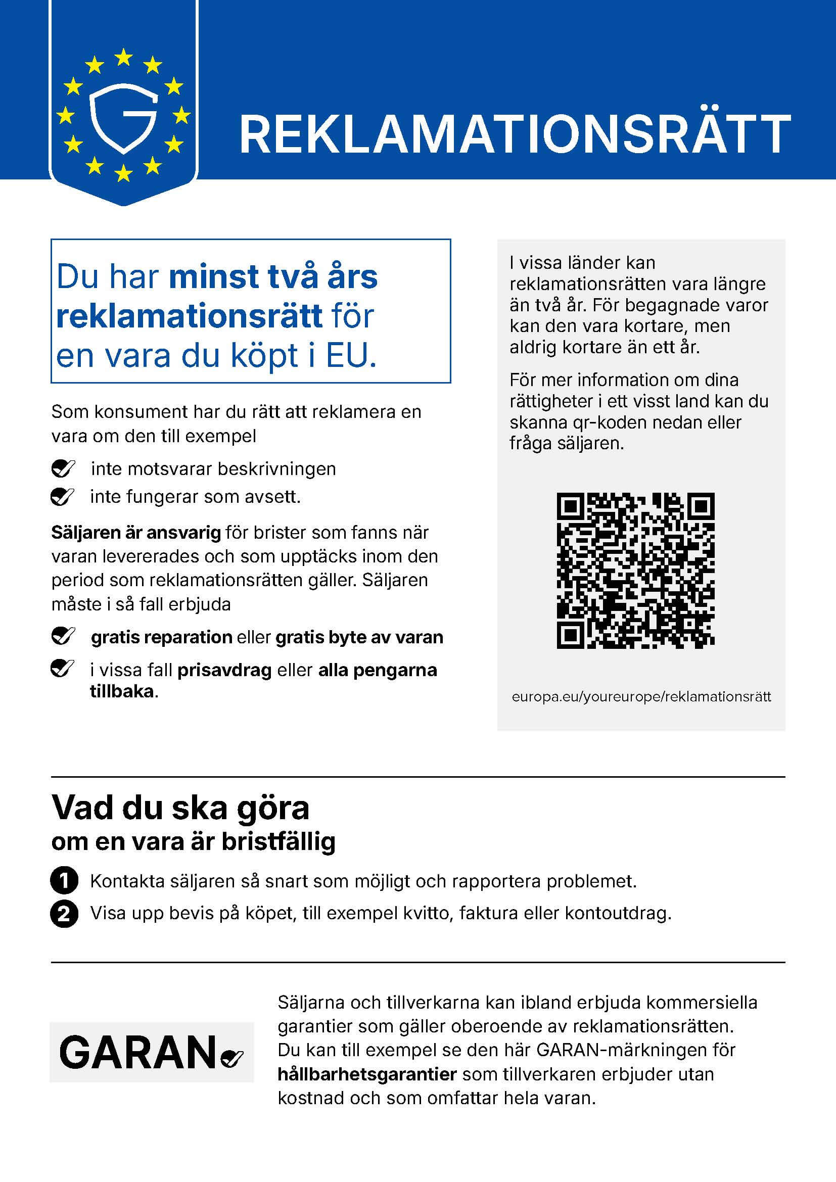 Officiellt EU-meddelande om den lagstadgade garantin