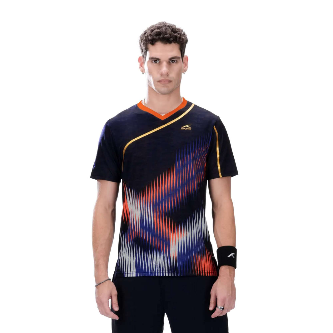 Hundred Performance Badminton T-Shirt - Marineblau/Orange