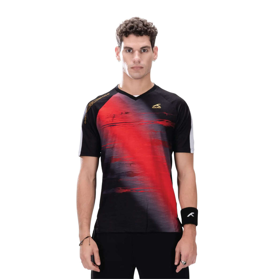 Hundred Performance Badminton T-Shirt - Schwarz/Rot