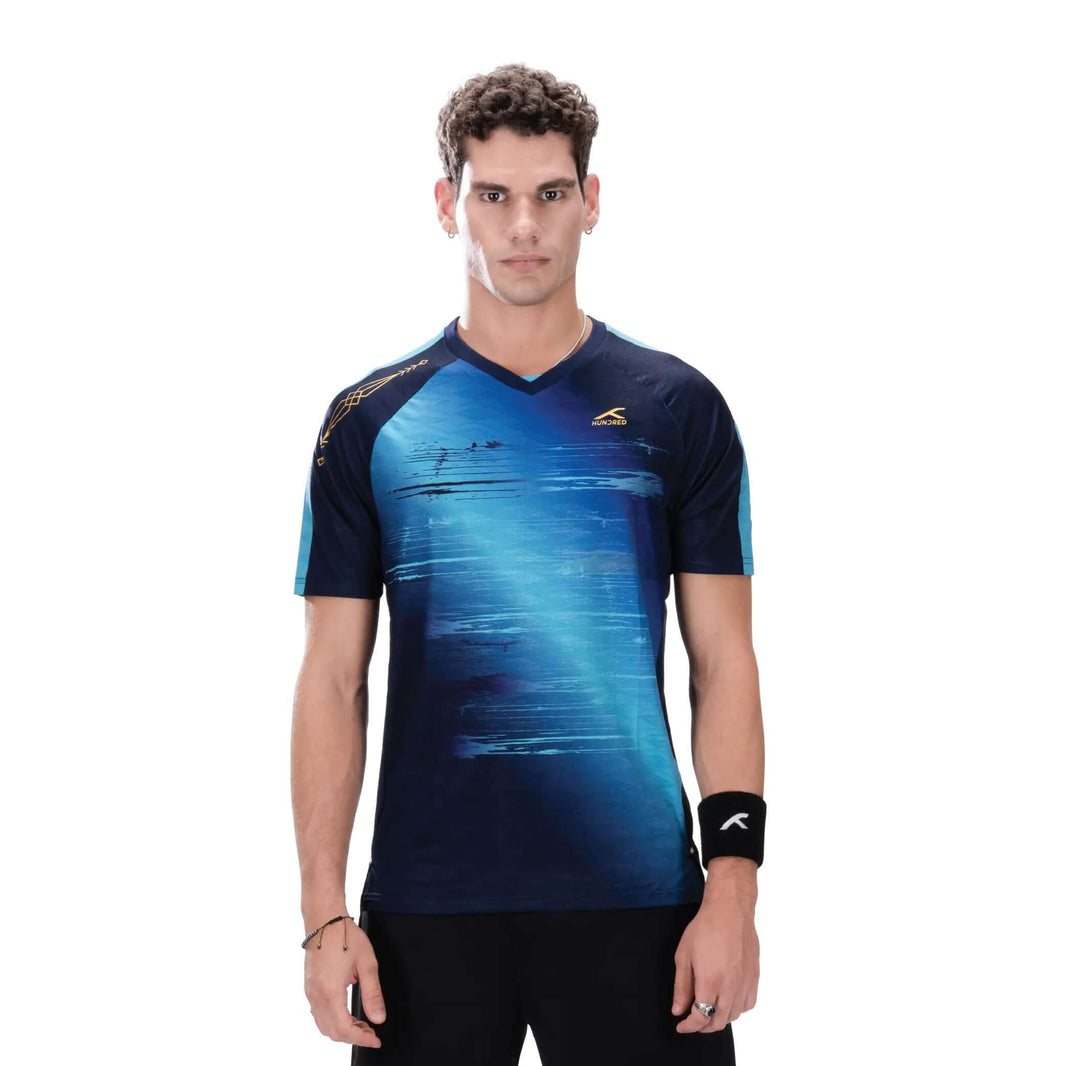 Hundred Performance Badminton T-Shirt - Marineblau/Türkis
