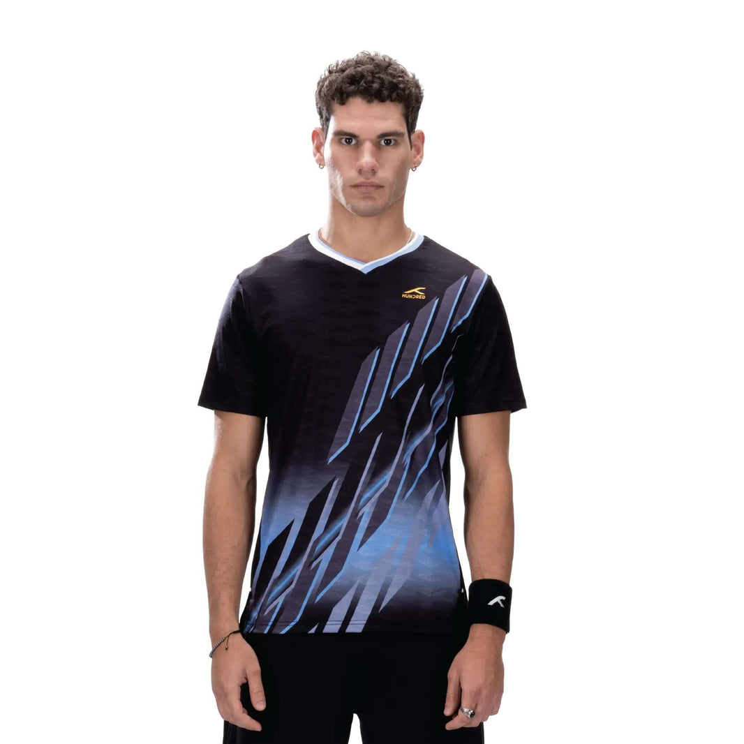 Hundred Performance Badminton T-Shirt - Schwarz/Hellblau