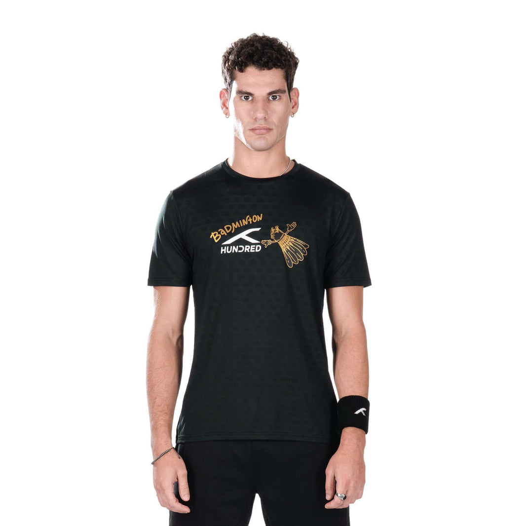 Hundred Logo Badminton T-Shirt - Schwarz/Gold