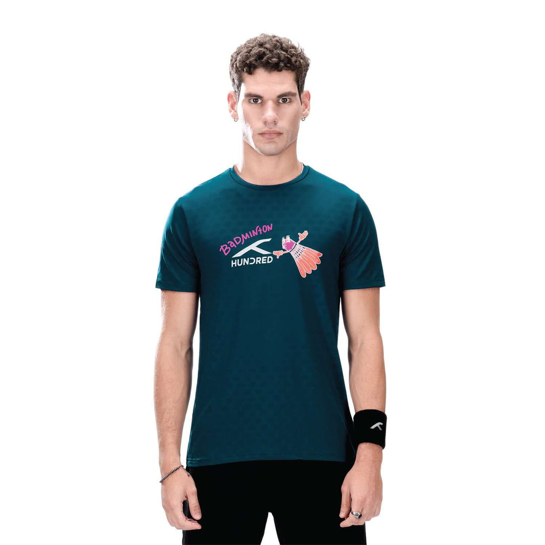 Hundred Logo T-shirt de badminton - Bleu marine/Jaune