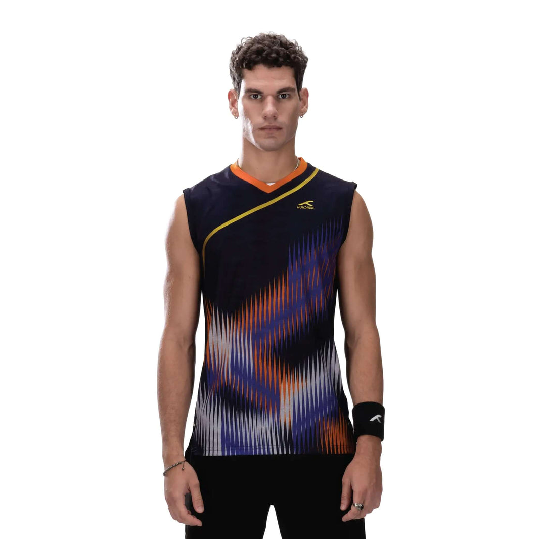 Hundred T-shirt da badminton senza maniche - Blu marino/Arancione